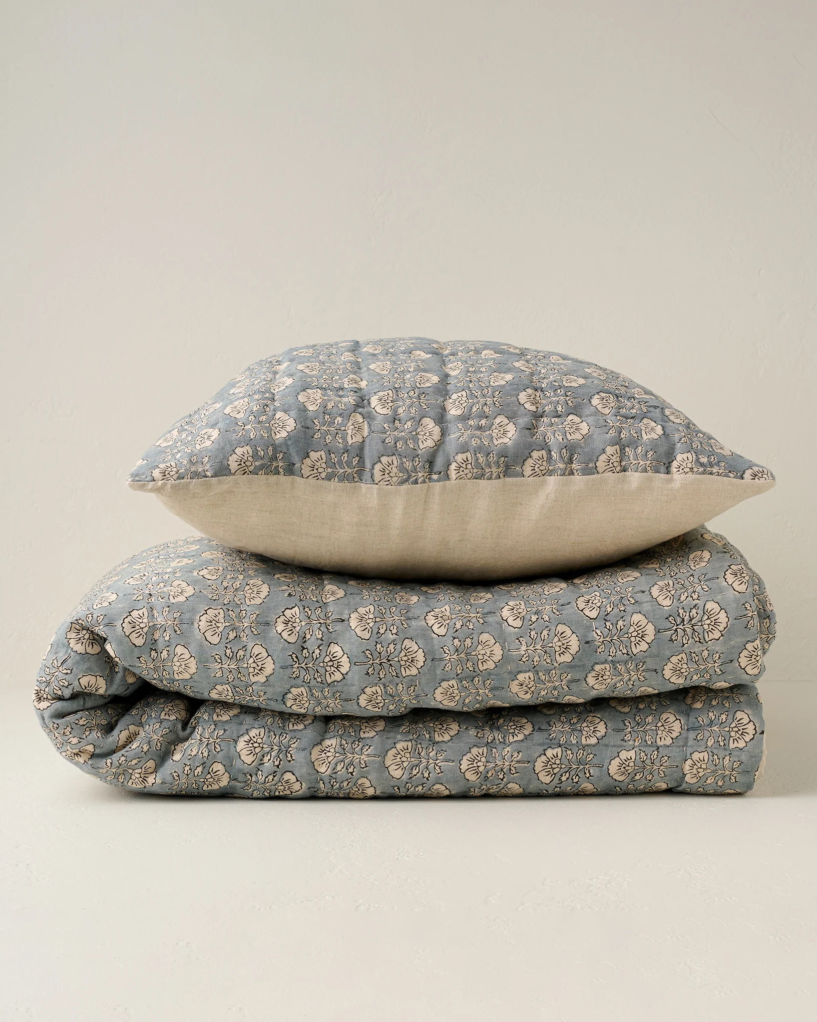 Flora Block Print Quilt - Silver Blue | Magnolia