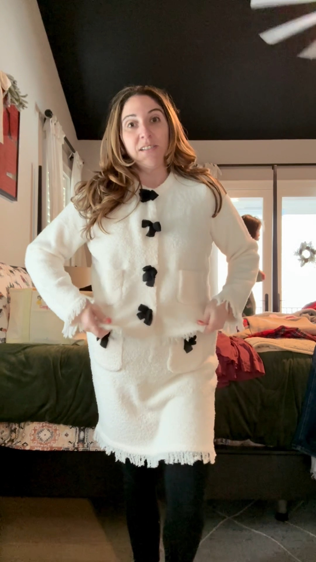 This set is like if a barefoot dreams blanket became a winter skirt and top! It literally feels the same! The ivory color and black bows make it the best cold wear outfit for any winter events you have on the calendar! Top L / Skirt M 

#LTKMidsize #LTKHoliday