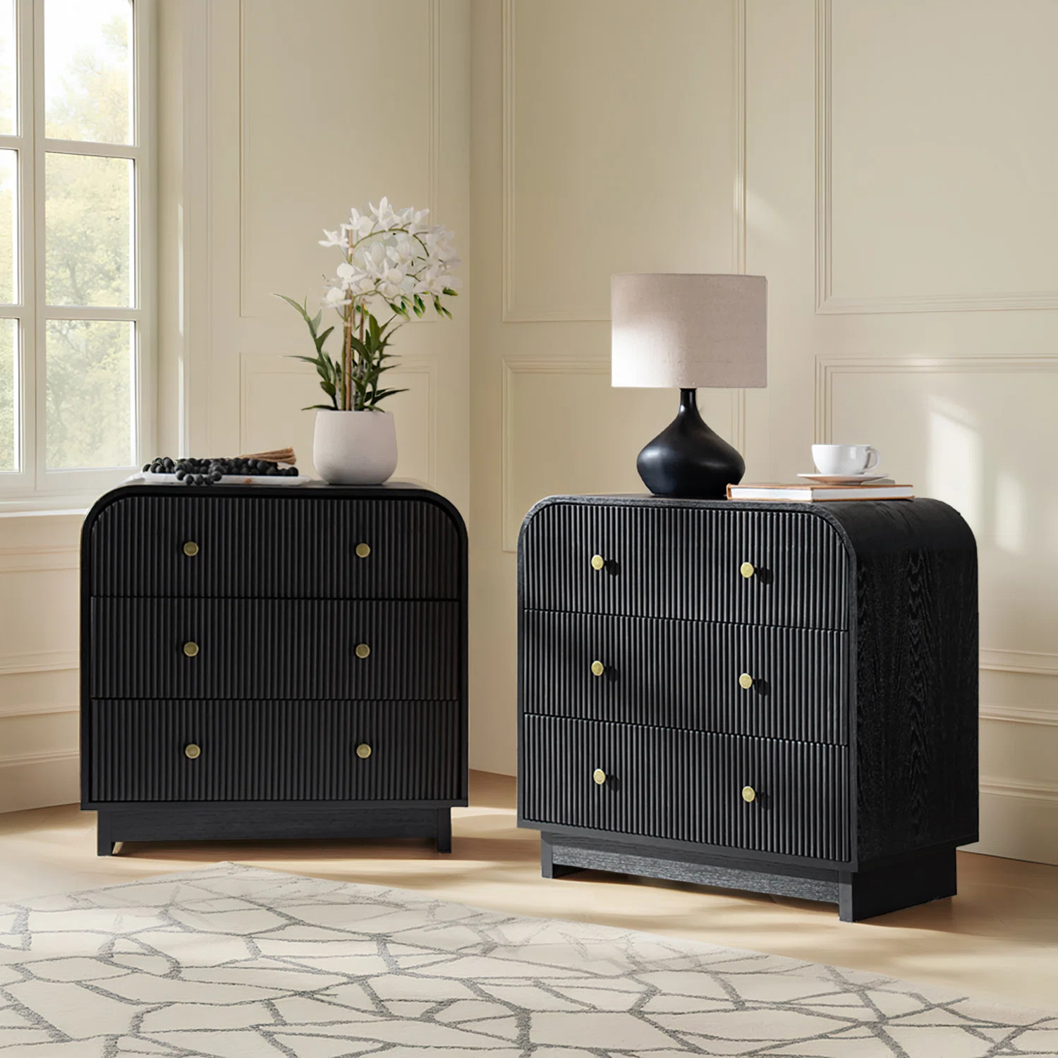 Melisa Modern 28"W 3-Drawer Fluted Curved End Table Simple Assemblly with Charging Station  (Set ... | Wayfair North America