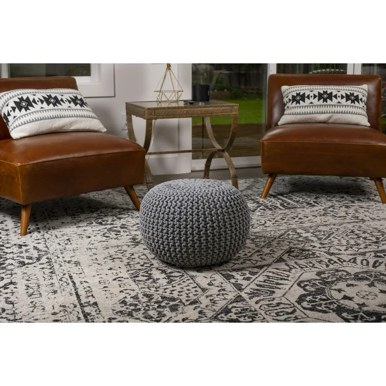 BirdRock Home Round Pouf Foot Stool Ottoman - Light Grey | Walmart (US)