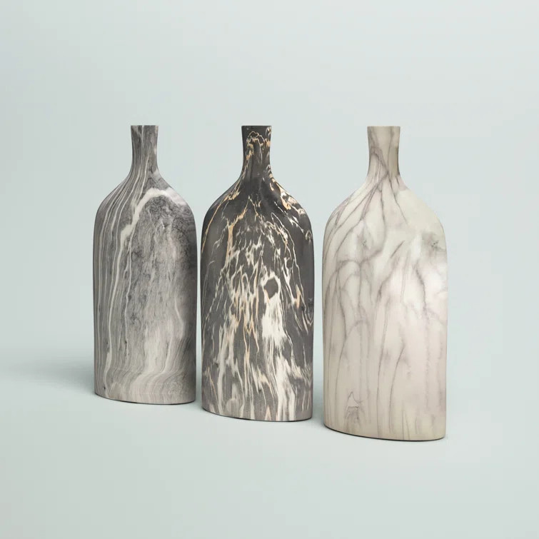 3 Piece Athol Black/White/Gray Ceramic Table Vase Set (Set of 3) | Wayfair North America