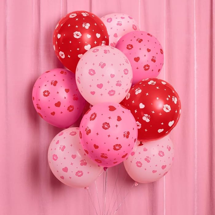 xo, Fetti Party Red + Pink Lucky in Love Latex Balloons - 24 pk, 12" | Cherry Heart Decorations, ... | Amazon (US)