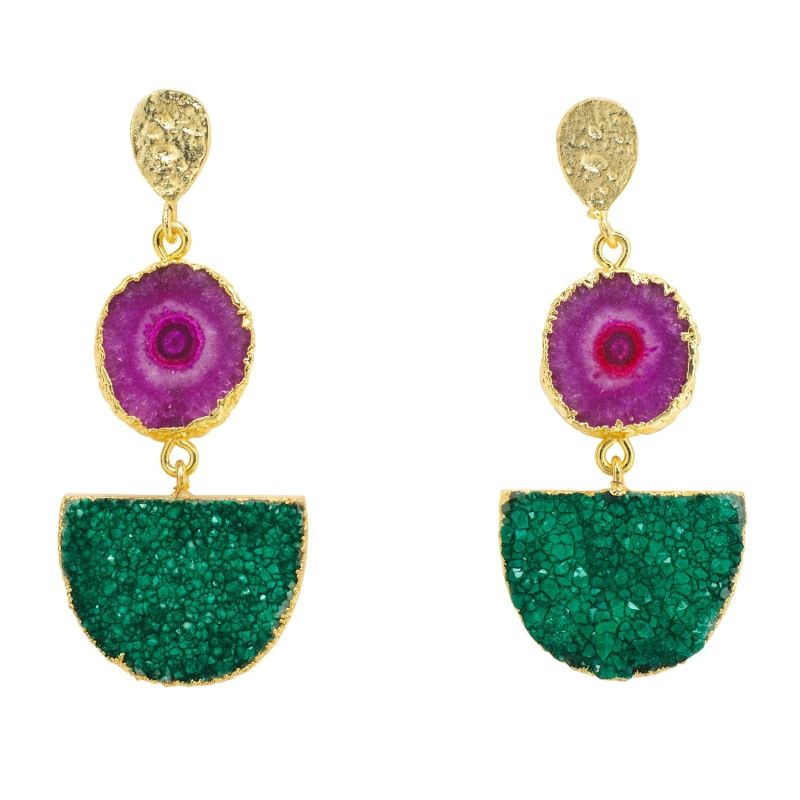 Purple Green Gemstone Gold Statement Earrings | Wolf and Badger (Global excl. US)