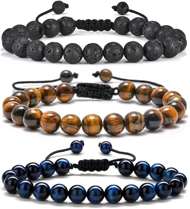 M MOOHAM Bracelets for Men Christmas Gifts - 8mm Natural Tiger Eye | Matte Agate | Lava Rock Brac... | Amazon (US)
