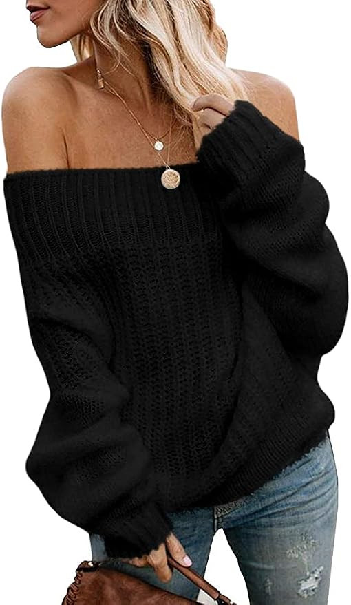 SySea Womens Off The Shoulder Sweaters Sexy Chunky Pullover Sweaters Oversized Knit Jumper Tops | Amazon (US)