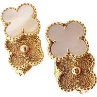 Rare Van Cleef & Arpels Vintage 18K Yellow Gold Mop Double Alhambra Earrings | Etsy (US)