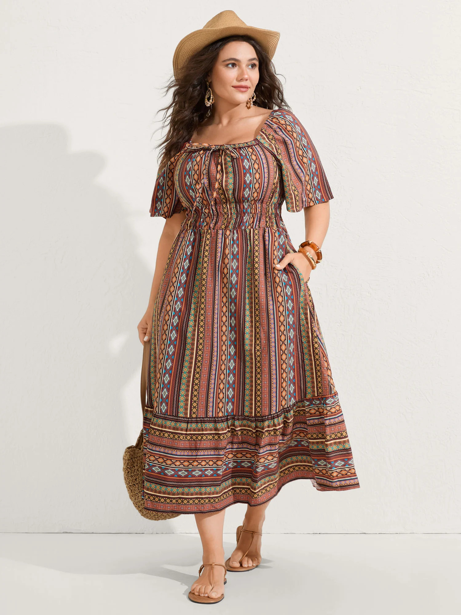 Striped Cinched-Waist Midi Dress | Bloomchic