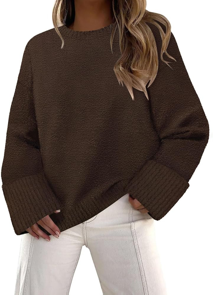Women's Fuzzy Knit Sweaters Trendy Crewneck Pullover Tops Fall Winter Fashion Outfits | Amazon (US)