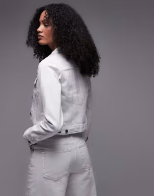 Topshop denim shrunken jacket in bone white | ASOS (Global)