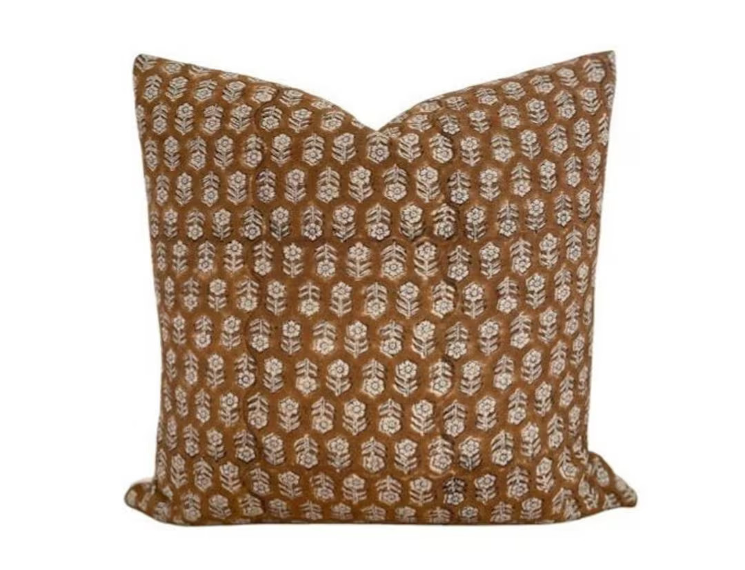Goldie Floral Pillow Cover Designer Pillow Decorative Pillow Neutral Pillow Camel Pillow Linen Pi... | Etsy (US)