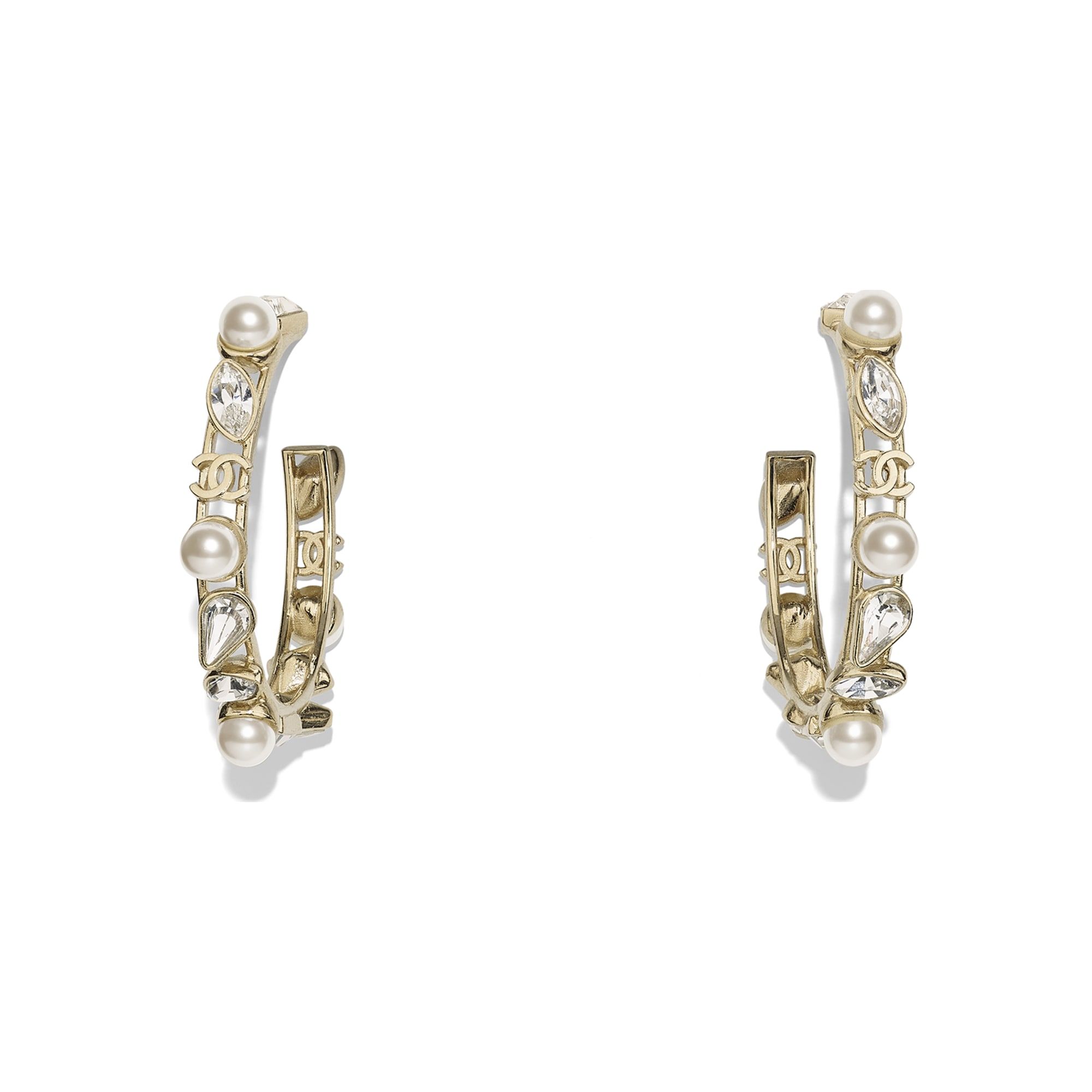 Metal, Glass Pearls   Strass Gold, Pearly White   Crystal Earrings | CHANEL | Chanel, Inc. (US)