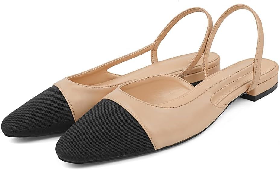 SHOEXY Slingbacks Heels for Women Two Tone Shoes Block Heels Casual Wedding Dress Shoes | Amazon (US)