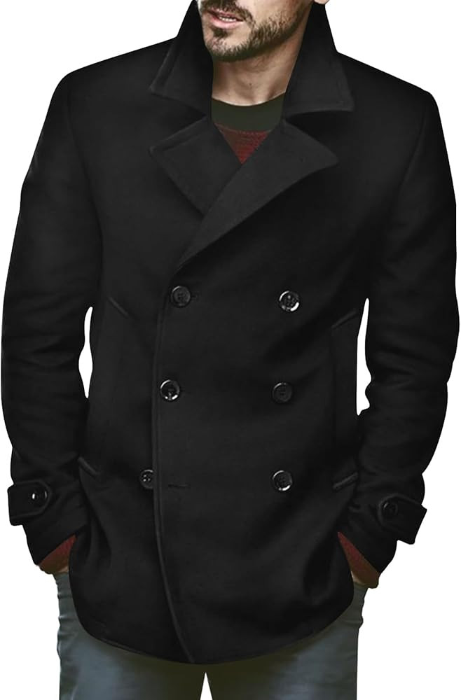 PASLTER Mens Classic Business Pea Coat Winter Warm Double Breasted Heavyweight Trench Coats | Amazon (US)