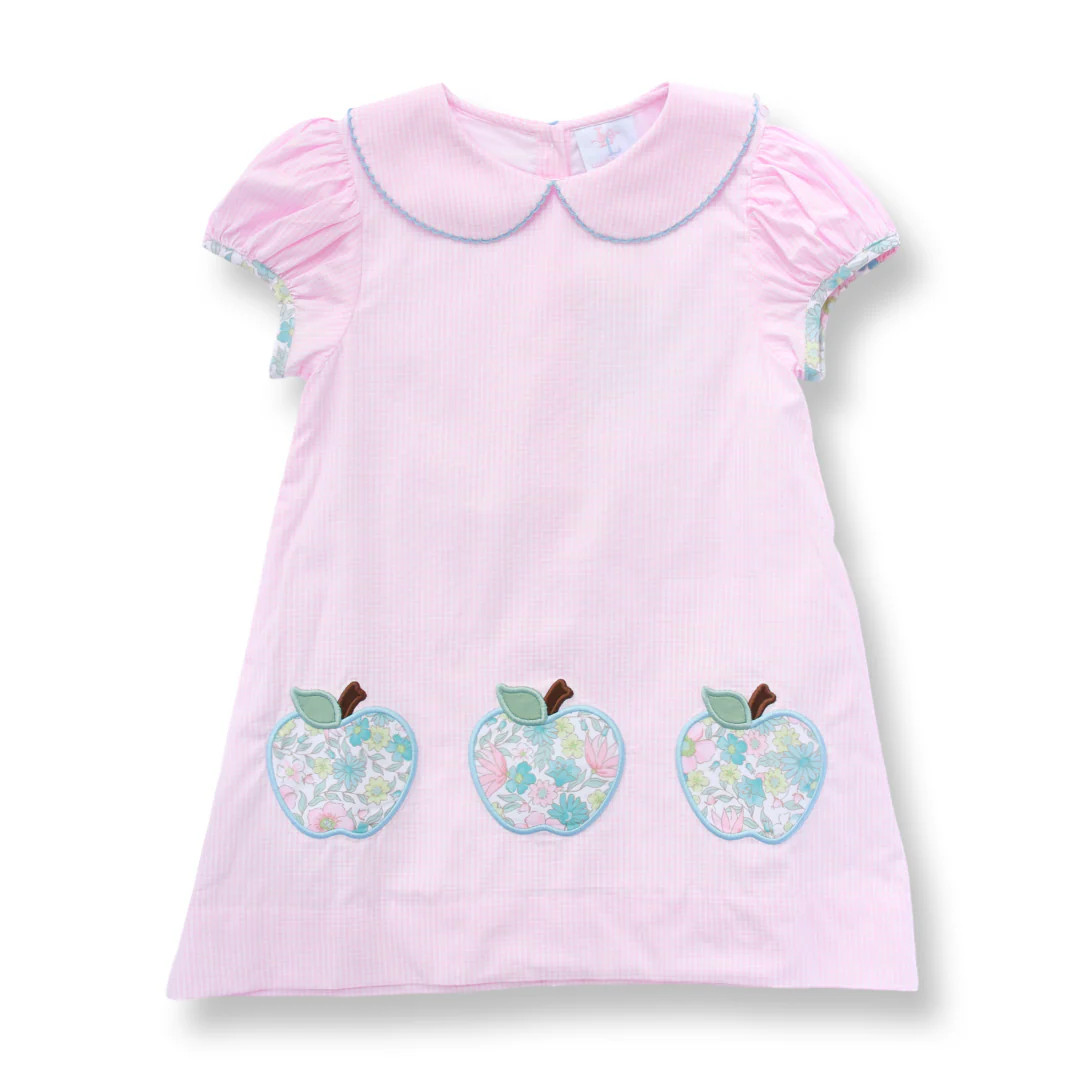 Girls Pink Gingham Apple Dress | Lillie & Lilah