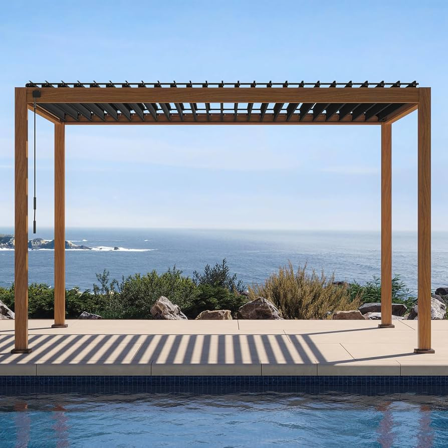 MIRADOR 111S Takasho Louvered Pergola 10x13 Wood Grain Outdoor Aluminum Pergola with Adjustable R... | Amazon (US)