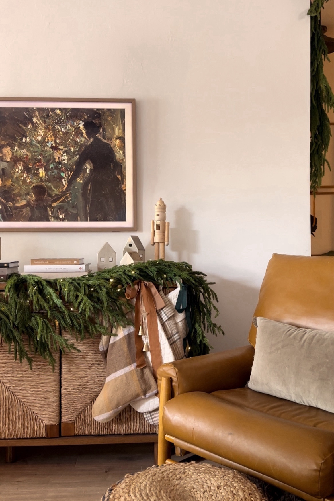 Our living room for Christmas 🎄 we don’t have a mantle, but using a media console is just as magical especially using some command hooks for the garland and stockings!

#LTKHoliday #LTKhome #LTKSeasonal