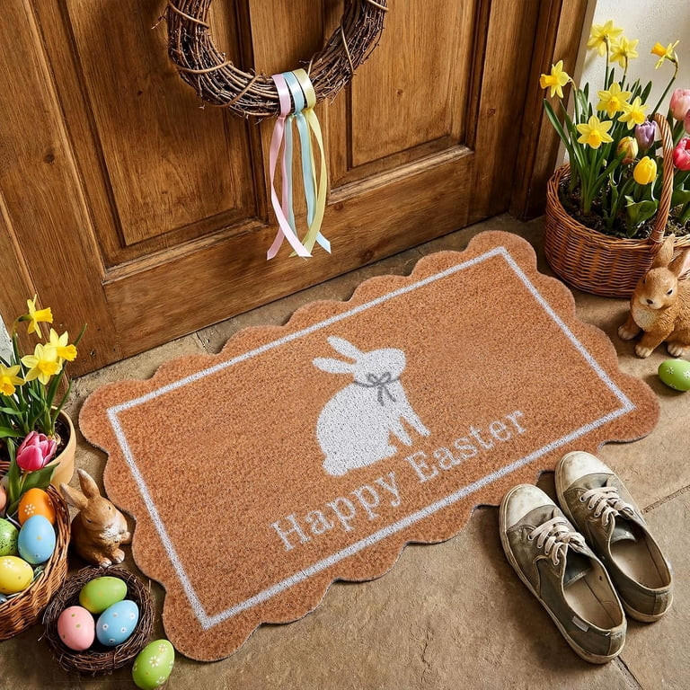 Dunzy Easter Doormat Happy Easter White Bunny Coir Door Mat Outdoor Natural Rabbit Welcome Non-Sl... | Walmart (US)