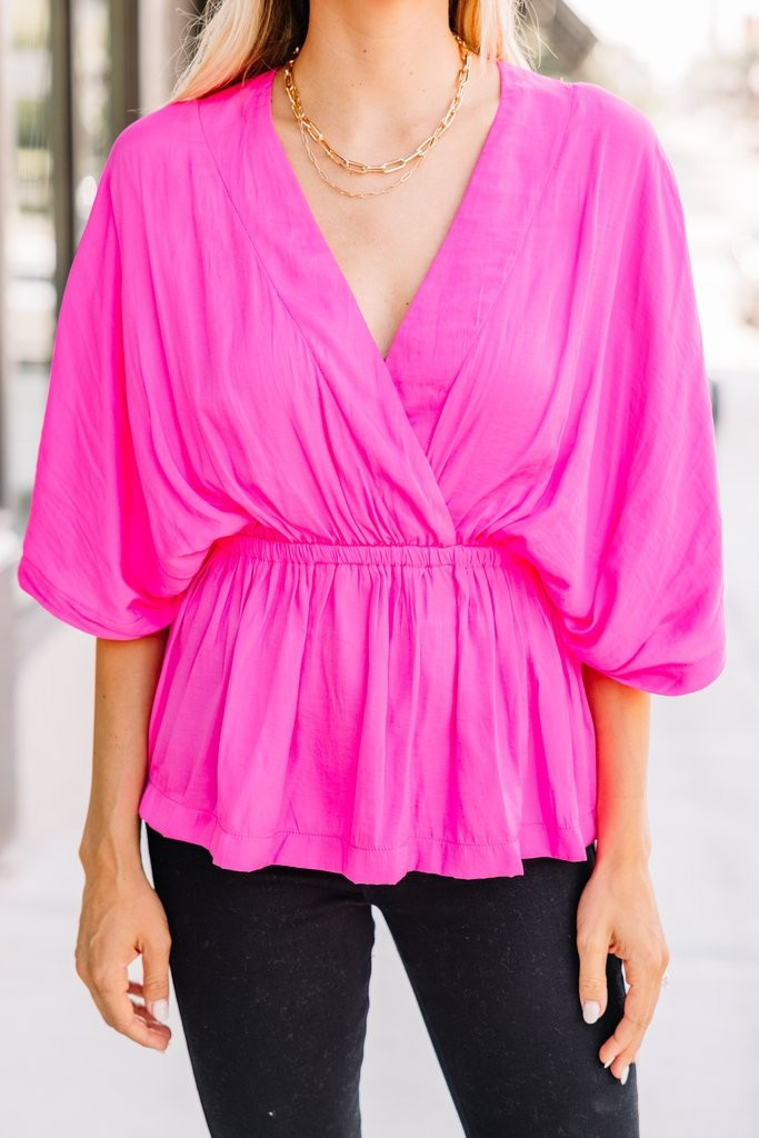Dreams Coming True Hot Pink Satin Blouse | The Mint Julep Boutique