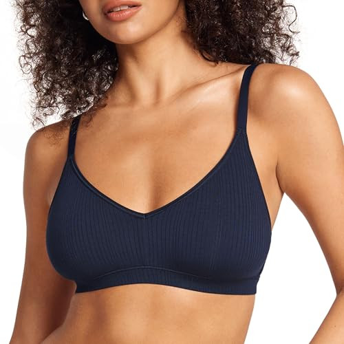 Women's Natrelax No Underwire Comfort Bralette Ribbed Wireless Bra Sleep Unlined V Neck Bras Soft... | Amazon (US)
