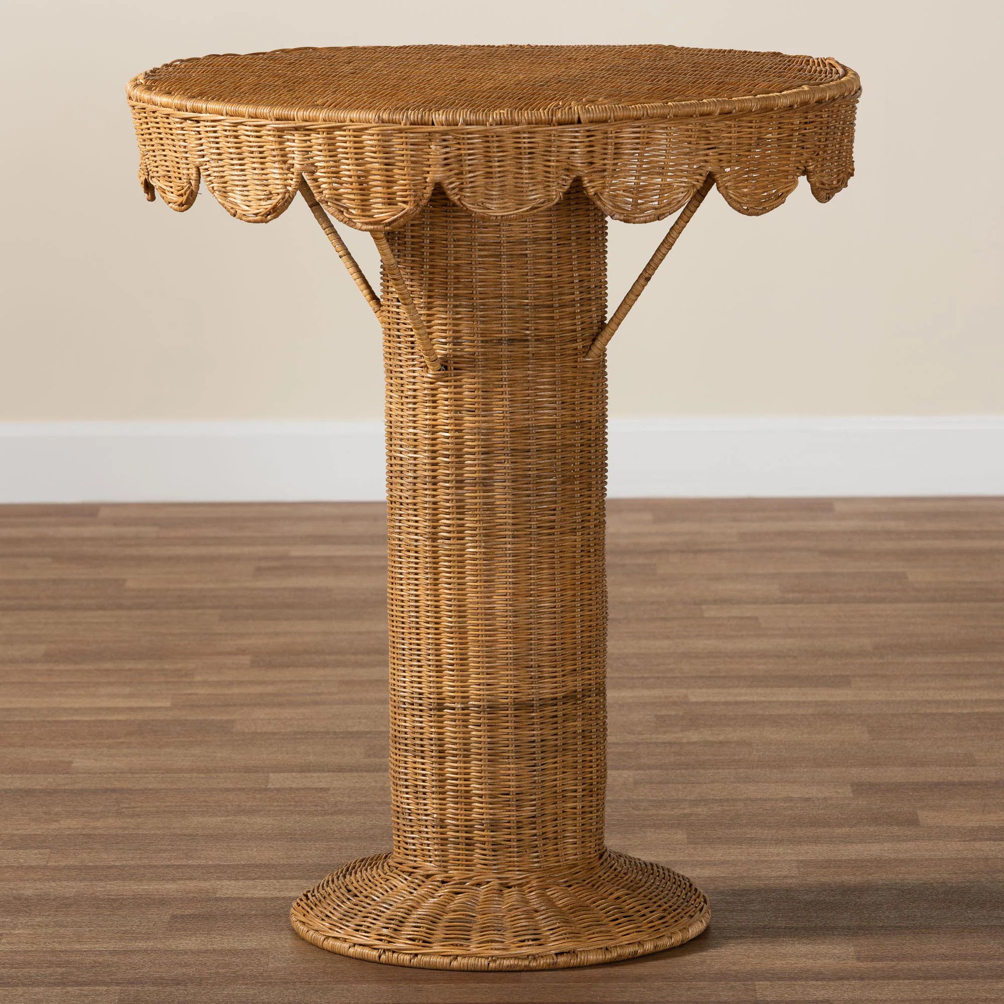 Charlieanne Bohemian Light Honey Rattan Scalloped Accent Table | Wayfair North America