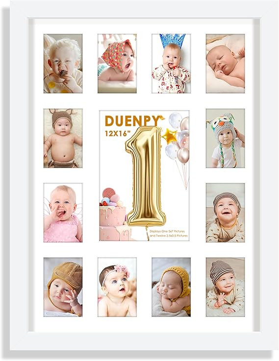 12x16 My First Year Picture Frame Displays One 5x7 inch and Twelve 2x3 inch Small Photo Collage W... | Amazon (US)