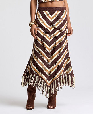 Women's Striped-Crochet Midi Skirt with Fringe | Macy's