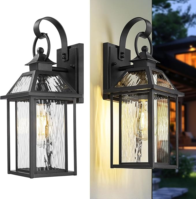 zeyu Exterior Wall Porch Light, 16.3 Inch Outdoor Wall Light Fixture for House in Black Finish, D... | Amazon (US)