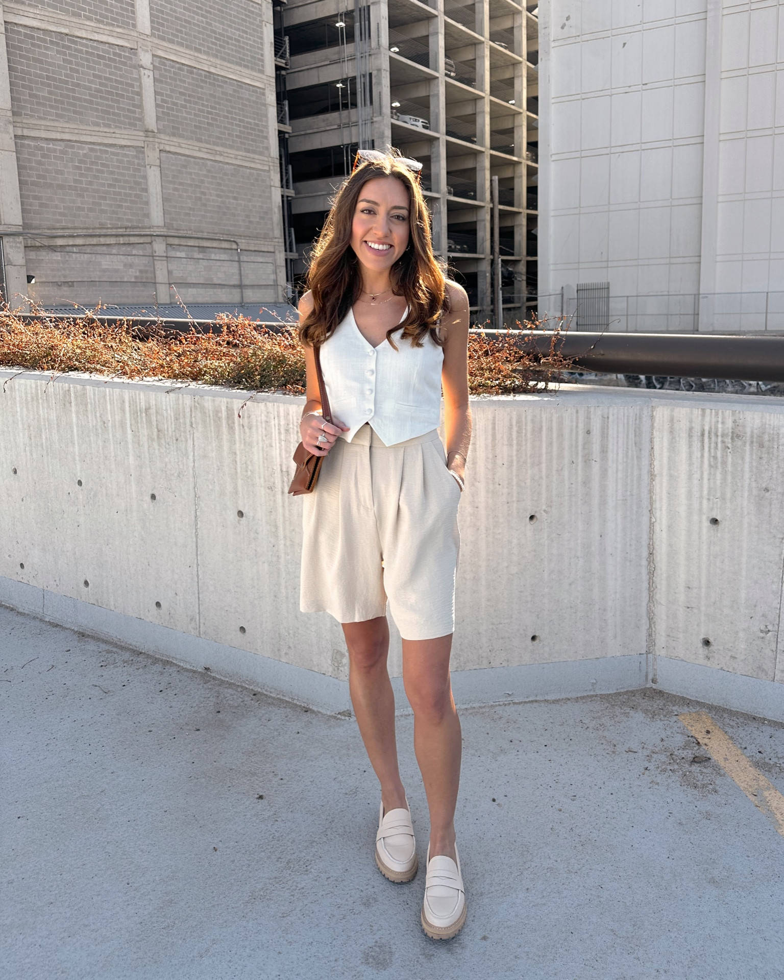Spring outfit inspo! Wearing a white linen vest from Lulus in size XS and New Look tailored shorts in size 4 from ASOS (linked similar for both!) beige loafers are from Bohme 🫶🏼

#linen #linenlook #asos #bohme #lulus #neutraloutfit #neutrallook #neutralspringlook #neutralspringoutfit #linenvest #whitevest #tailoredshorts #loafers #beigeloafers #springfit #springoutfit #spring2023 

#LTKunder100 #LTKSeasonal