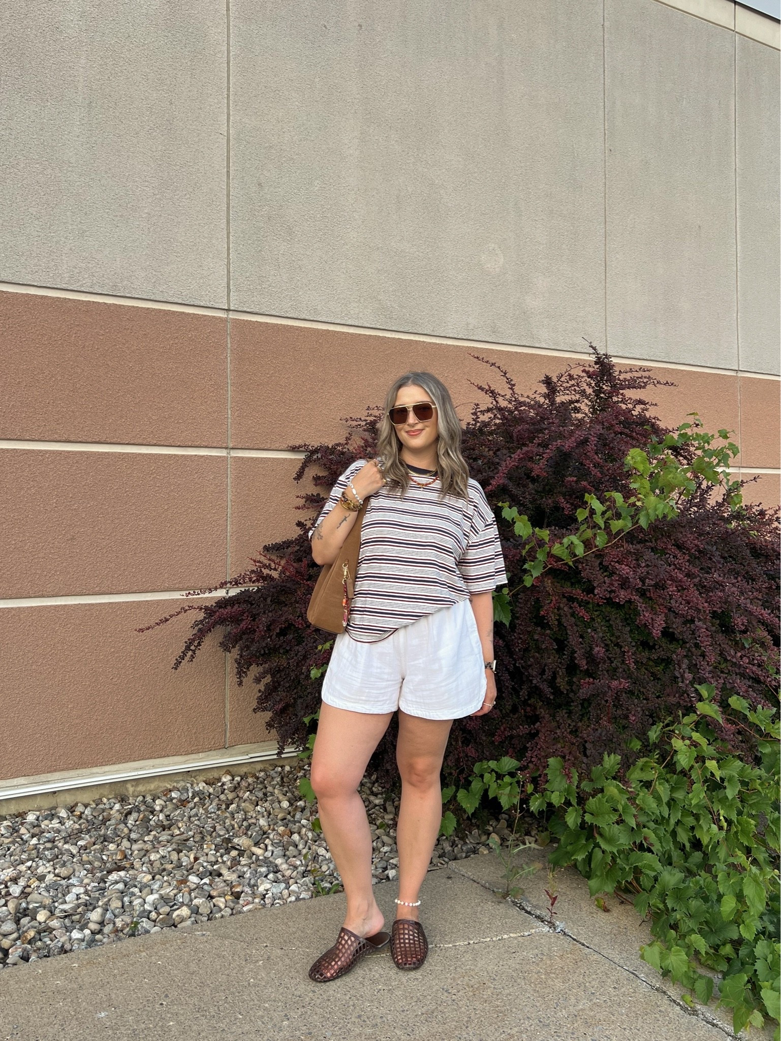 Simple summer outfit! Wearing L in the striped tee. Shorts are old, linked similar. I’m a 9.5-10 shoe and wear a 10 in the jelly shoes (Canadian link under “similar products”). Also linked other jelly options!

#LTKsummer #LTKsale #LTKmidsize