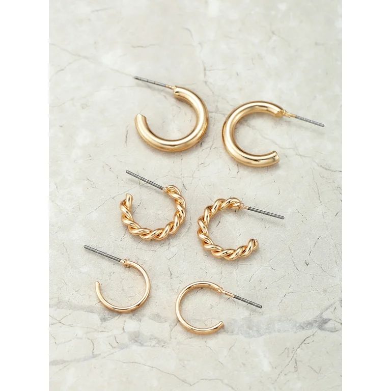 Time and Tru Gold Hoop Earring Trio for Women, 3 Pairs | Walmart (US)