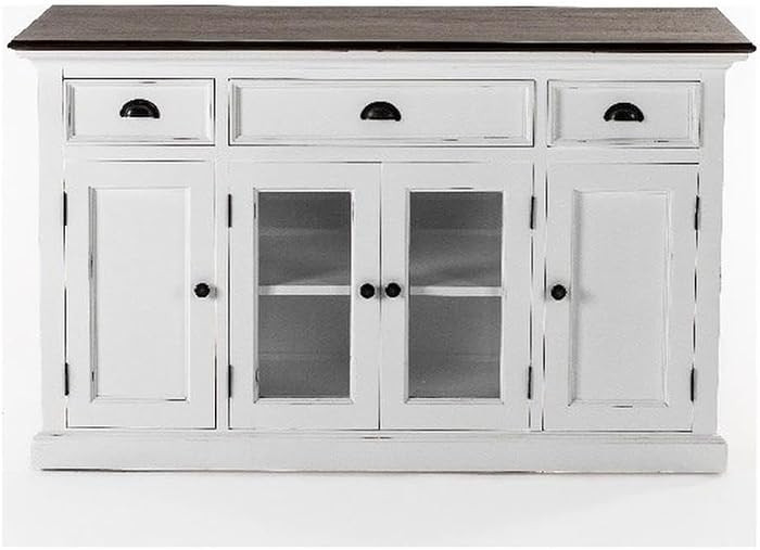 Pemberly Row Solid Wood Buffet with 4 Doors 3 Drawers, Distressed White and Brown Finish, Antique... | Amazon (US)
