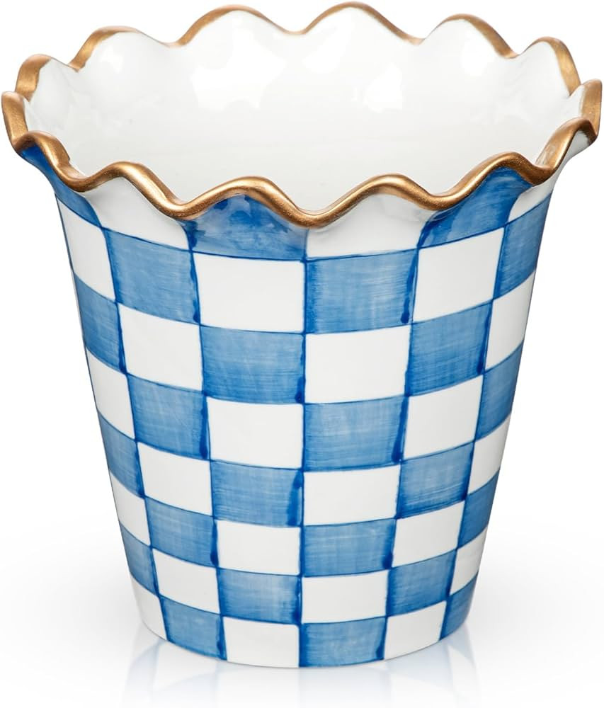 Briful Ceramic Planter with Drainage Hole, 5.9in Blue and White Checkered Flower Pot for Indoor P... | Amazon (US)