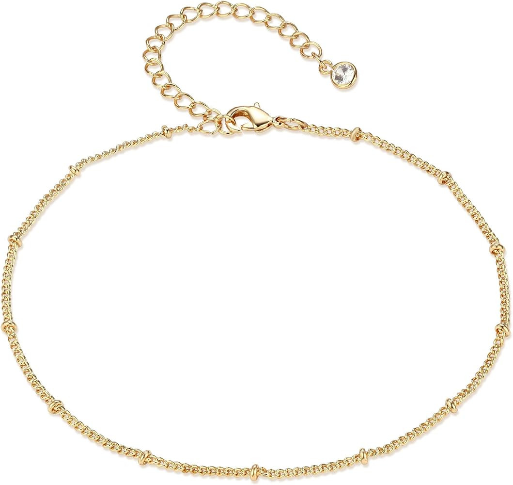 Women Dainty Anklet,14K Gold Plated Satellite Anklet Double Layered Cute Beads Chain Tassel Coin ... | Amazon (US)