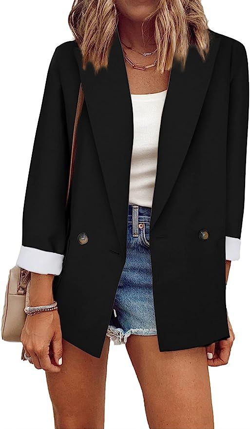 Asvivid Womens Casual Pocketed Office Blazers Draped Open Front Cardigans Jacket Work Suit | Amazon (US)