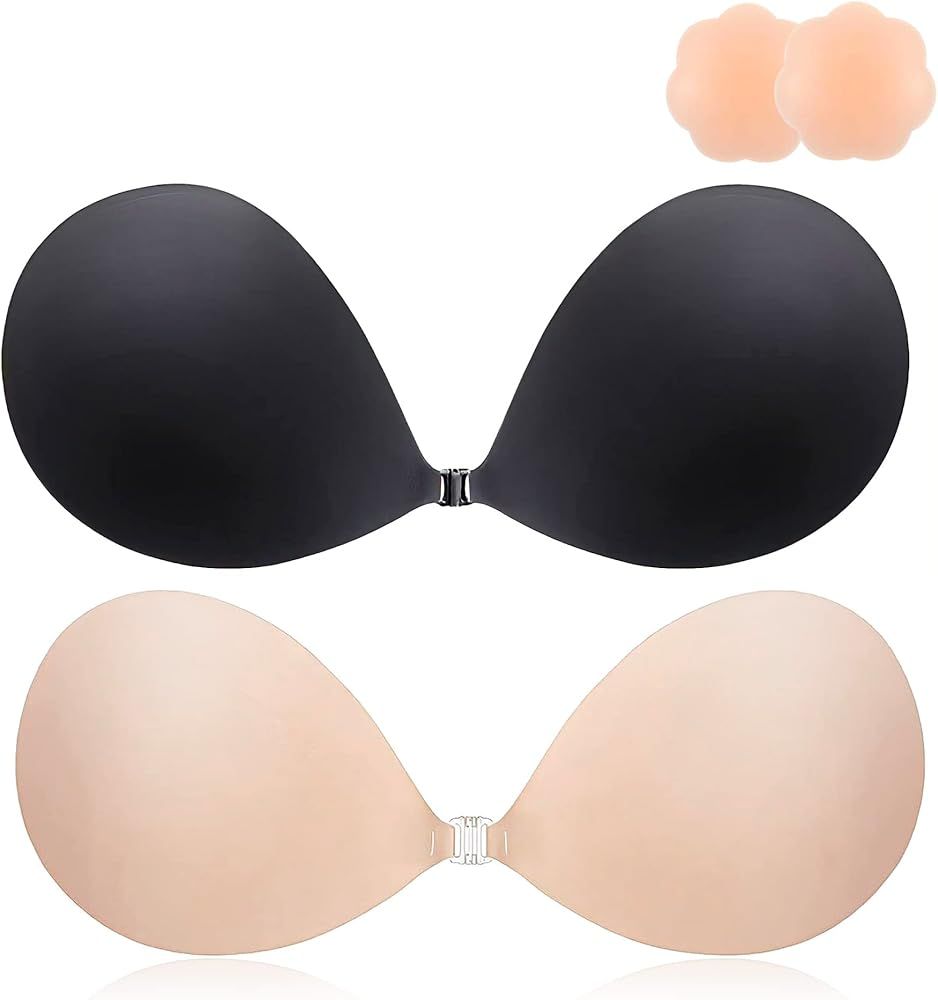 2024 Push Up Sticky Bra for Women, 2 Pack Reusable Adhesive Invisible Bra Backless Strapless Bra ... | Amazon (US)