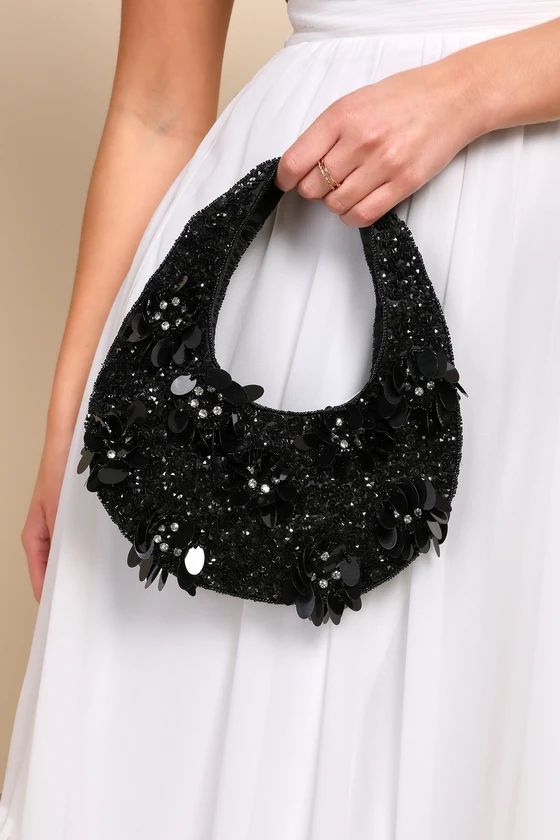 Glittering Outing Black Paillette Sequin Rhinestone Handbag | Lulus