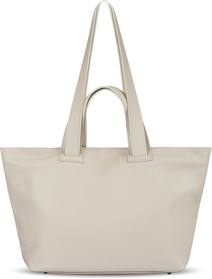Italian Calf Leather Tote Bag for Women with Zipper & Double Straps | Large Soft Laptop Shoulder ... | Amazon (US)