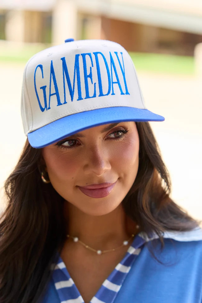 It's Gameday Royal Blue Embroidered Trucker Hat | Pink Lily