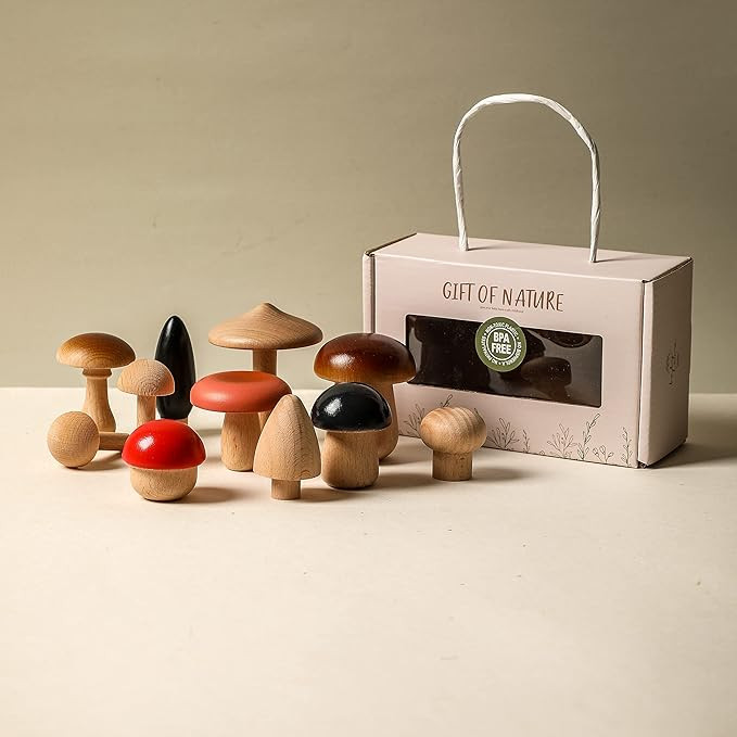 Wooden Mushroom Toy Pack of 11 Wooden Mushroom Set Various Sizes Natural Wooden Mushroom DIY Pain... | Amazon (US)
