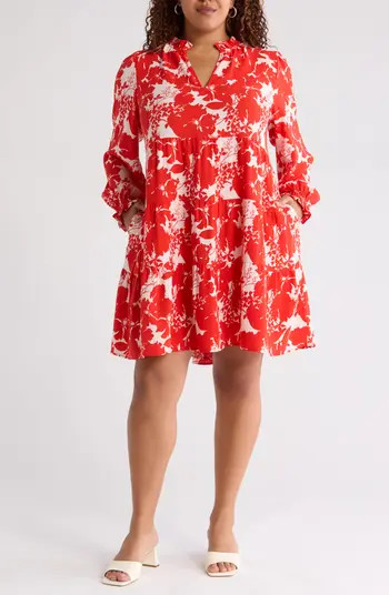 Caslon® Floral Tiered Long Sleeve Dress | Nordstrom | Nordstrom