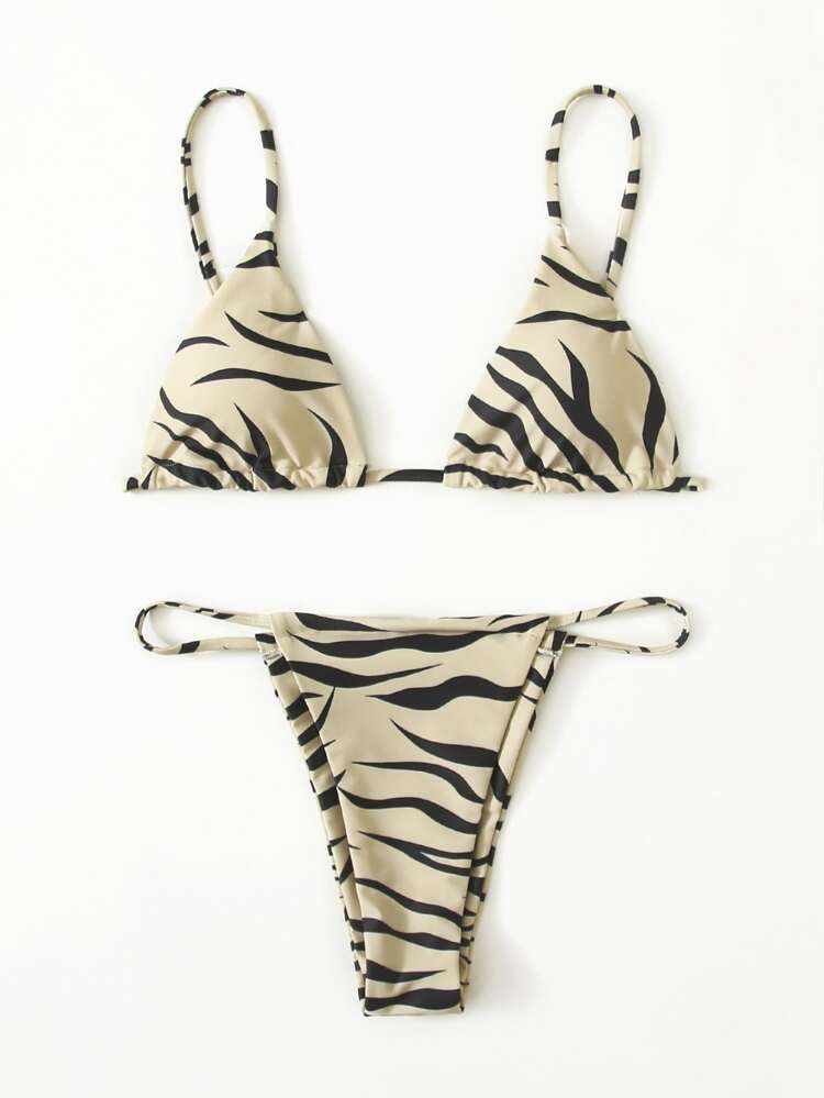 Zebra Striped Pattern Thong Bikini Swimsuit | SHEIN