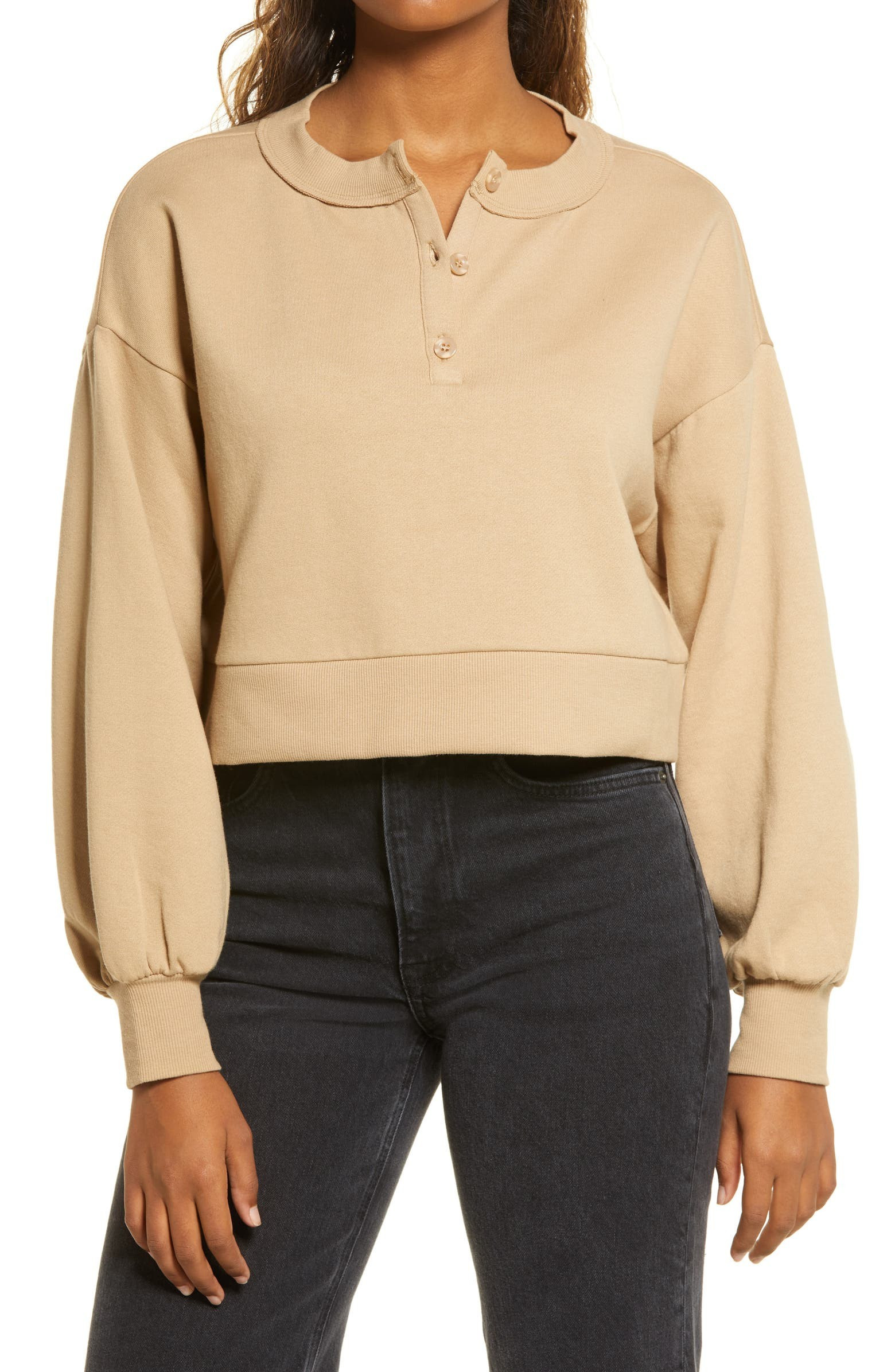 Oversize Crop Henley | Nordstrom