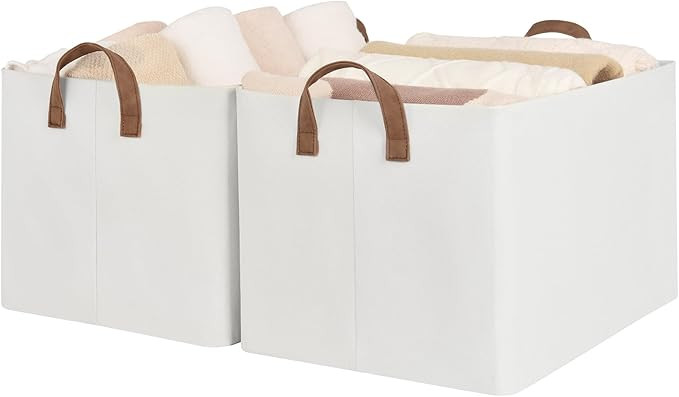 StorageWorks 45L Extra Large Fabric Storage Bins with PU Handles, Storage Baskets for Organizing,... | Amazon (US)