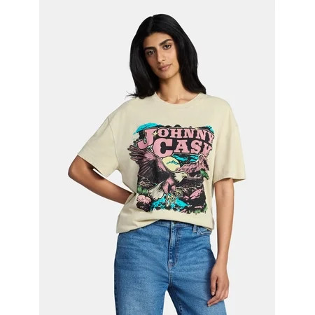 Johnny Cash Women's Graphic Print Tour Tee with Short Sleeves, Sizes XXS-XXL | Walmart (US)