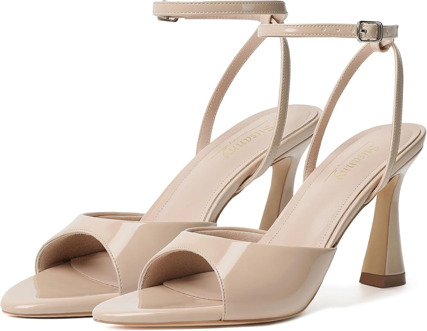 Susanny High Heels for Women Pointed Open Toe Strappy Chunky Block Heels Ankle Strap Stiletto Kitten Heeled Sandals Wedding Bridal Party Prom Sexy Dress Shoes | Amazon (US)