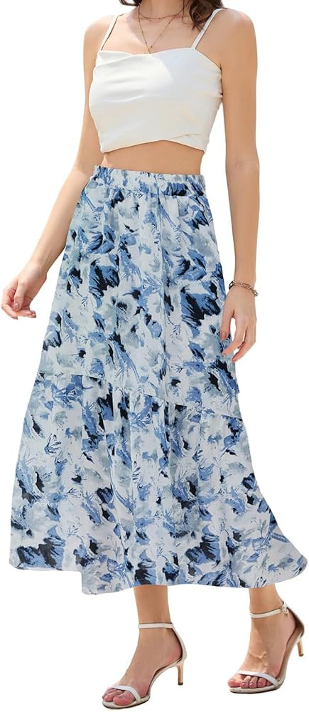 Abaadlw Maxi Skirts for Women with Pockets Long Midi Length Casual Skirt for Holiday | Amazon (US)