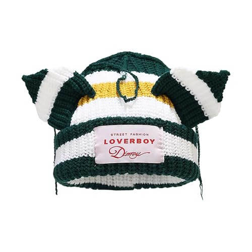 Striped Cat Ear Hat Cute Beanie Hat Knit Cap Warm Skull Cap Crochet Hat for Men and Women | Amazon (US)