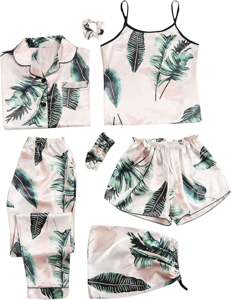 Women's 7pcs Pajama Set Cami Pjs with Shirt and Eye Mask | Amazon (US)
