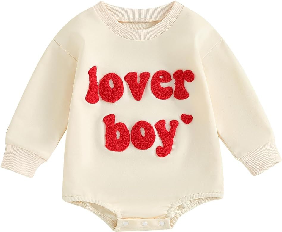 Ursobutegl Newborn Baby Girl Romper Sweatshirt Sweet Heart Letter Embroidery Onesie Sweater Valen... | Amazon (US)