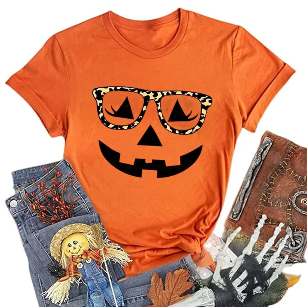Halloween Costumes for Women Funny Pumpkin Printed Cute T Shirts Orange Graphic Tops Fall Tee Fas... | Amazon (US)